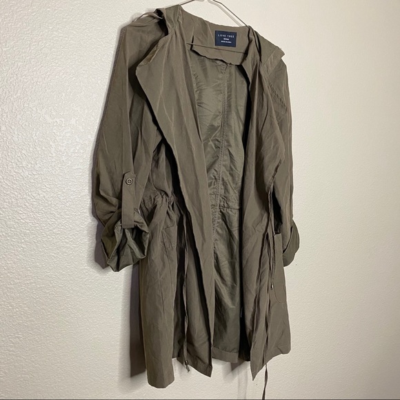 Love Tree Trench Coat Hoodie Olive Green Medium - Picture 2 of 7